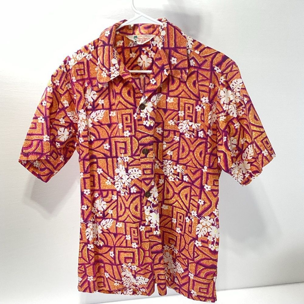 Island Fashions Vintage Hawaiian Shirt Men's Orange and Purple Geometric L